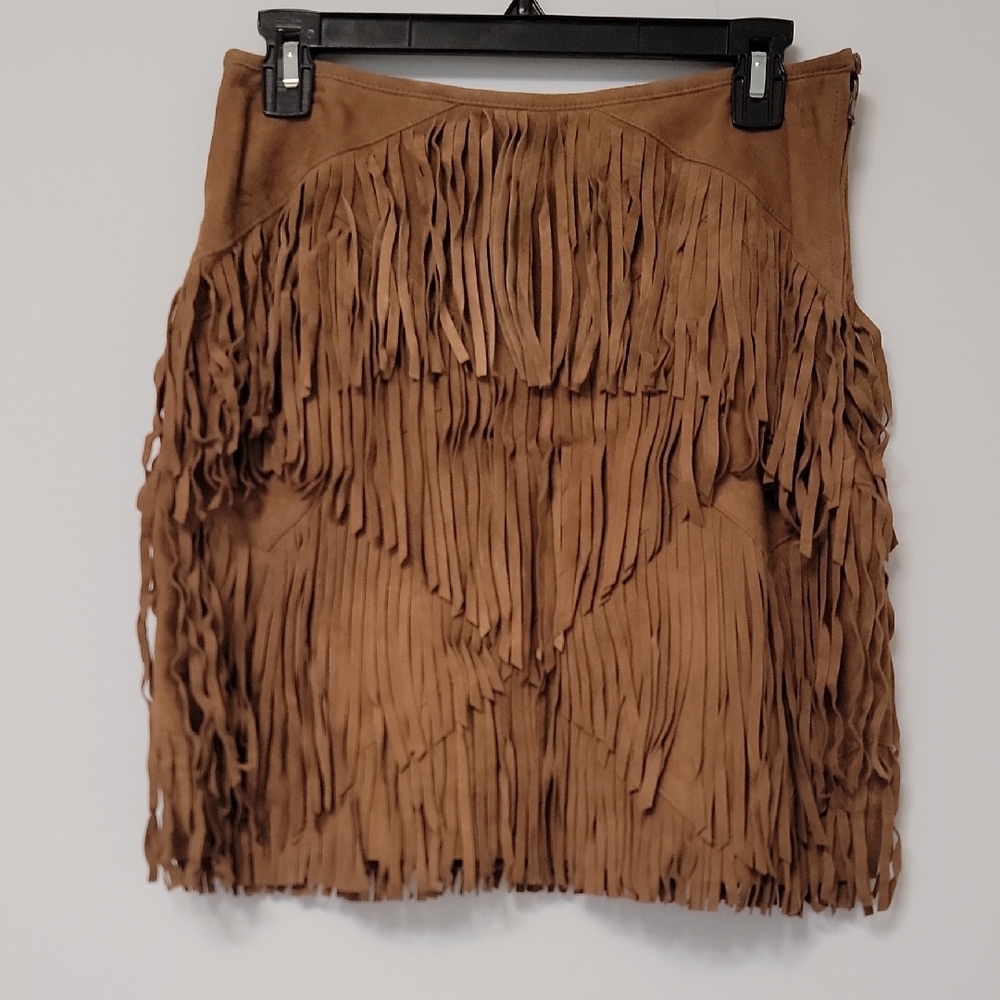 Kobi Halperin Suede Tan Fringed Mini Skirt